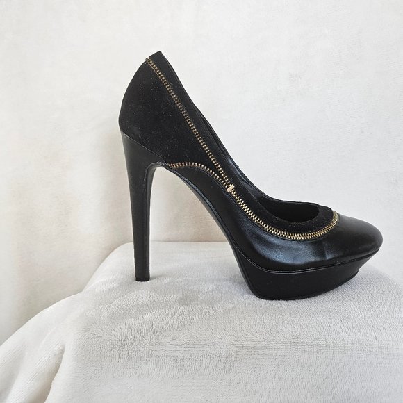 SIZE 8.5 Jessica Simpson Black Platform Zipper Trim Heels Pumps EUC - Picture 5 of 12